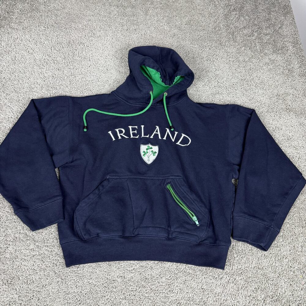 Ireland Hoodie Womens XS Blue Shamrock Graphic Fleece Pullover Sweatshirt Dolmen